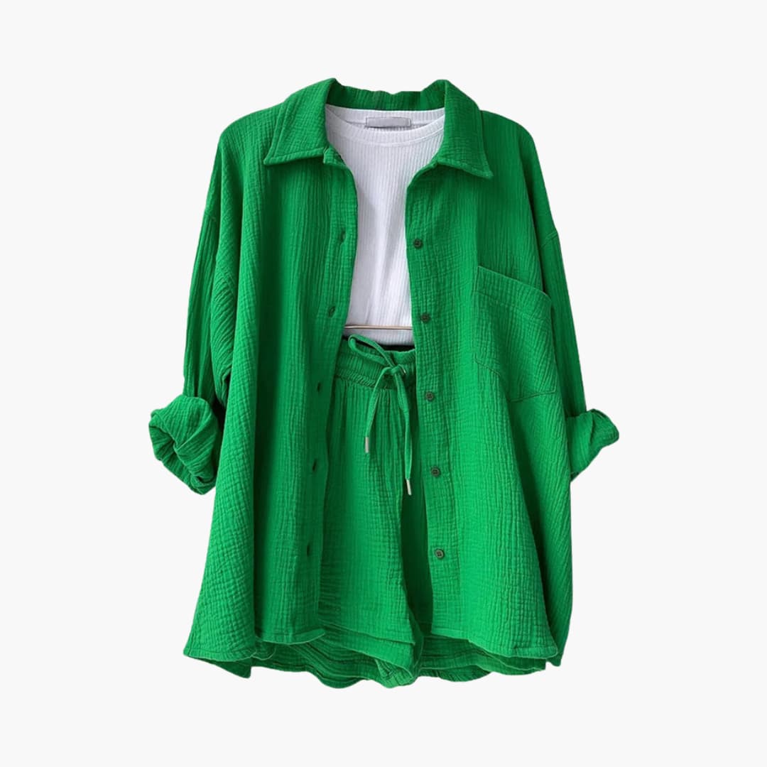 Lara - Bekväm Lös Button Top Och Kort 2-delat Set