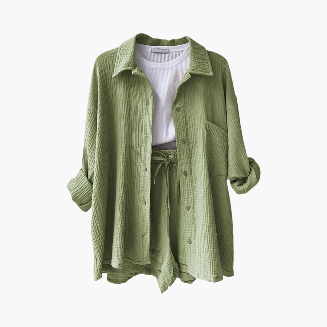 Lara - Bekväm Lös Button Top Och Kort 2-delat Set