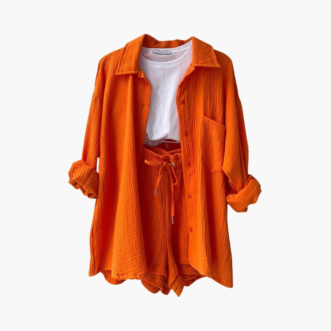 Lara - Bekväm Lös Button Top Och Kort 2-delat Set