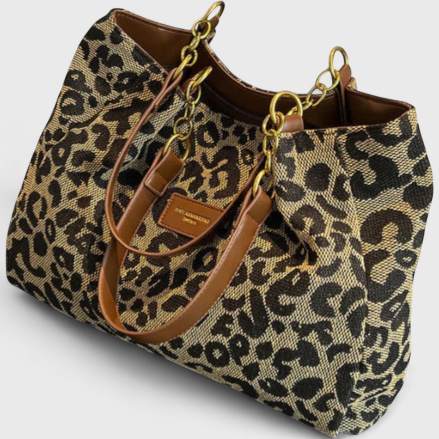 Savari - Leopardmönstrad Canvas Shoppingväska