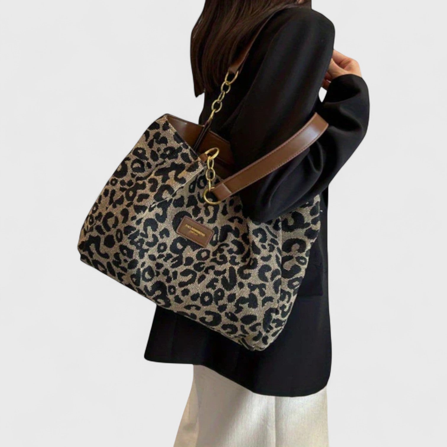 Savari - Leopardmönstrad Canvas Shoppingväska