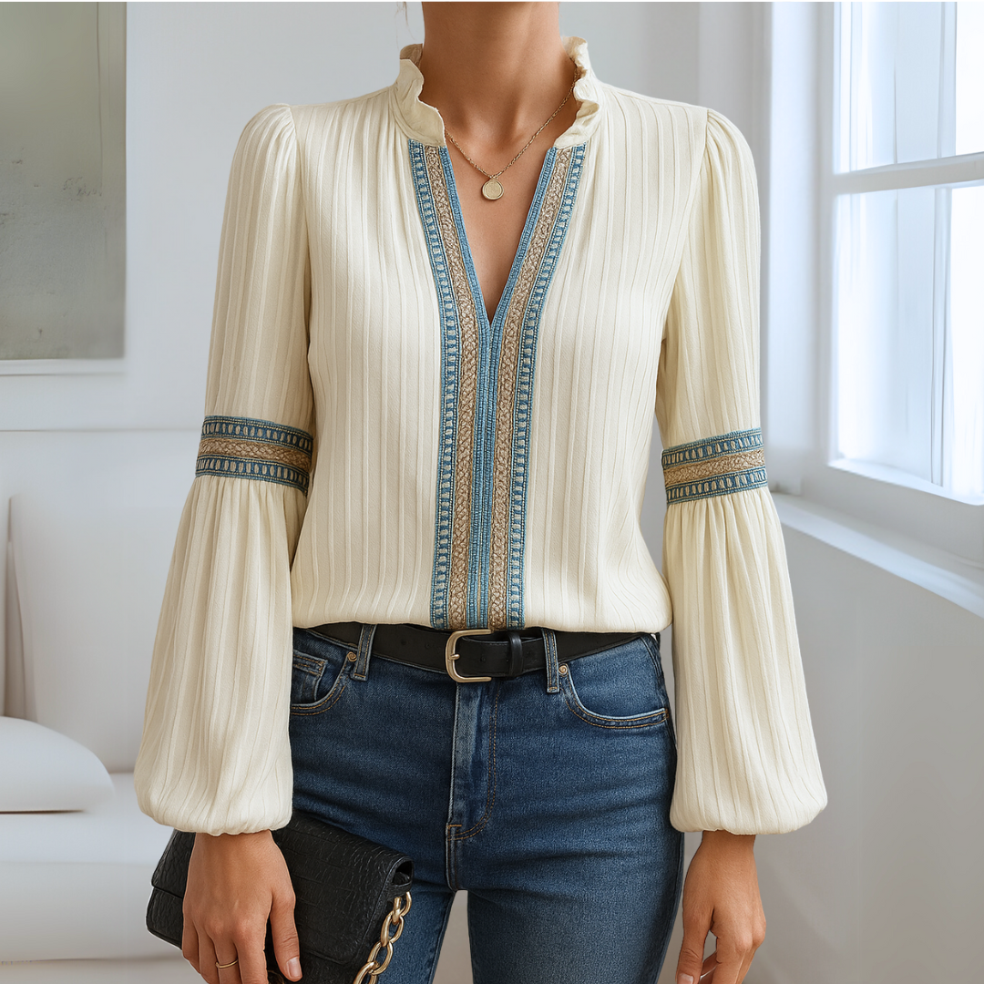 Ania - Elegant V-ringad Spetsblus