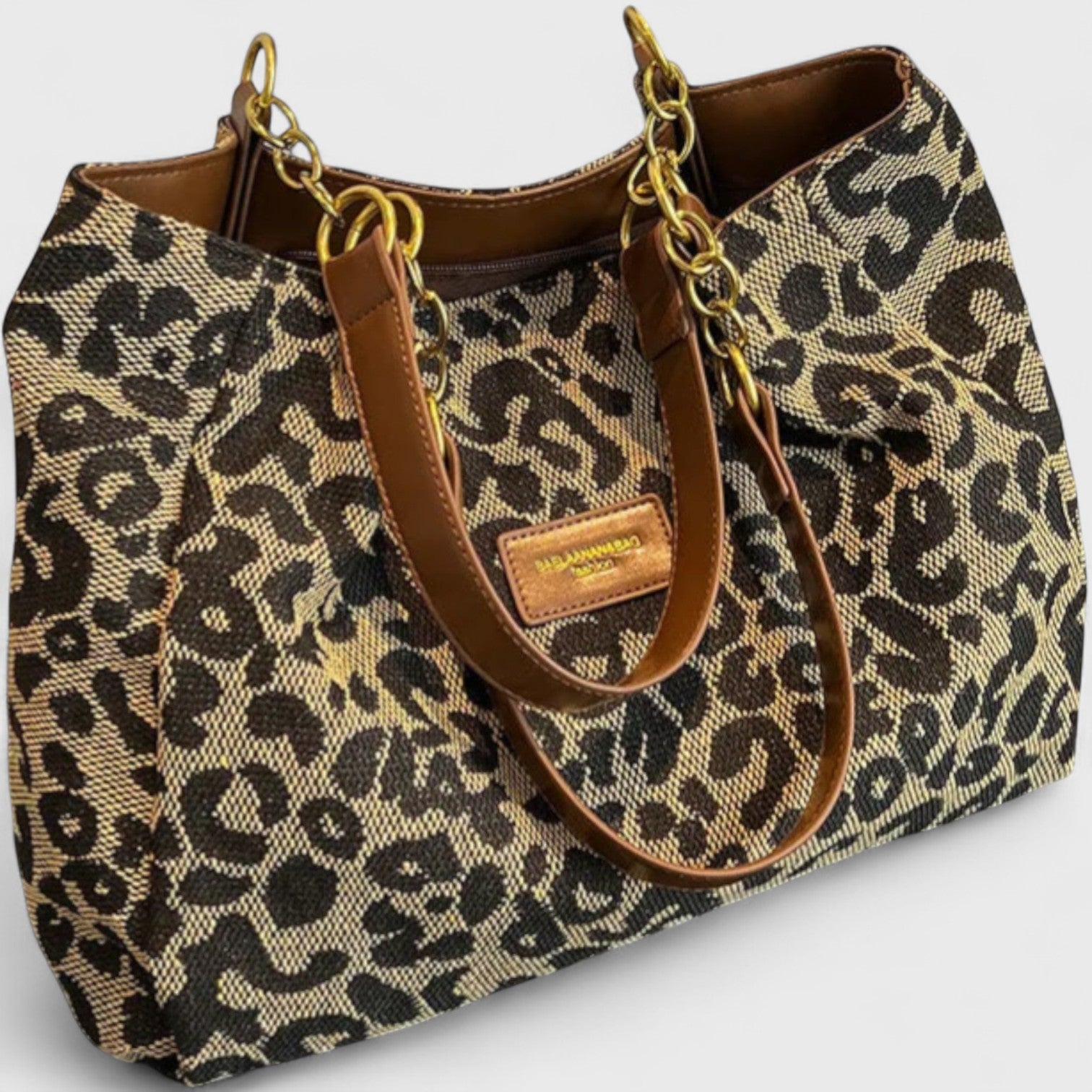 Savari - Leopardmönstrad Canvas Shoppingväska