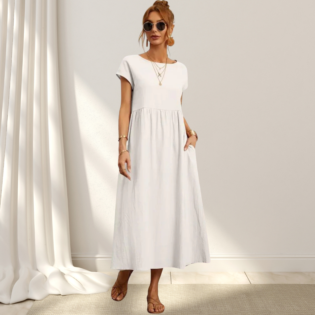 Clio – Elegant Sommarklänning – Lätt, Smickrande & Täcker Magen