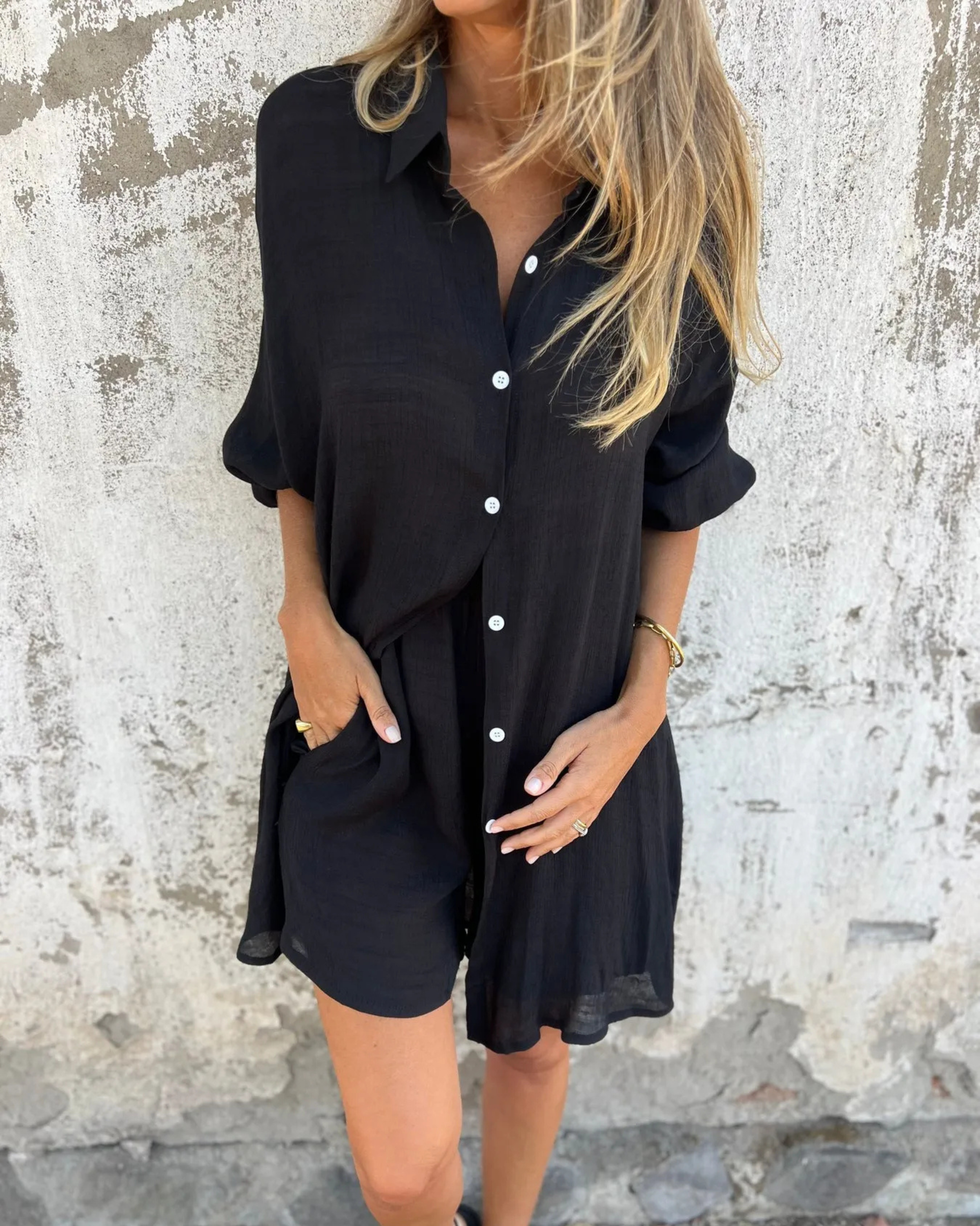 Magdalena - Avslappnad Chic Skjorta & Shorts Set