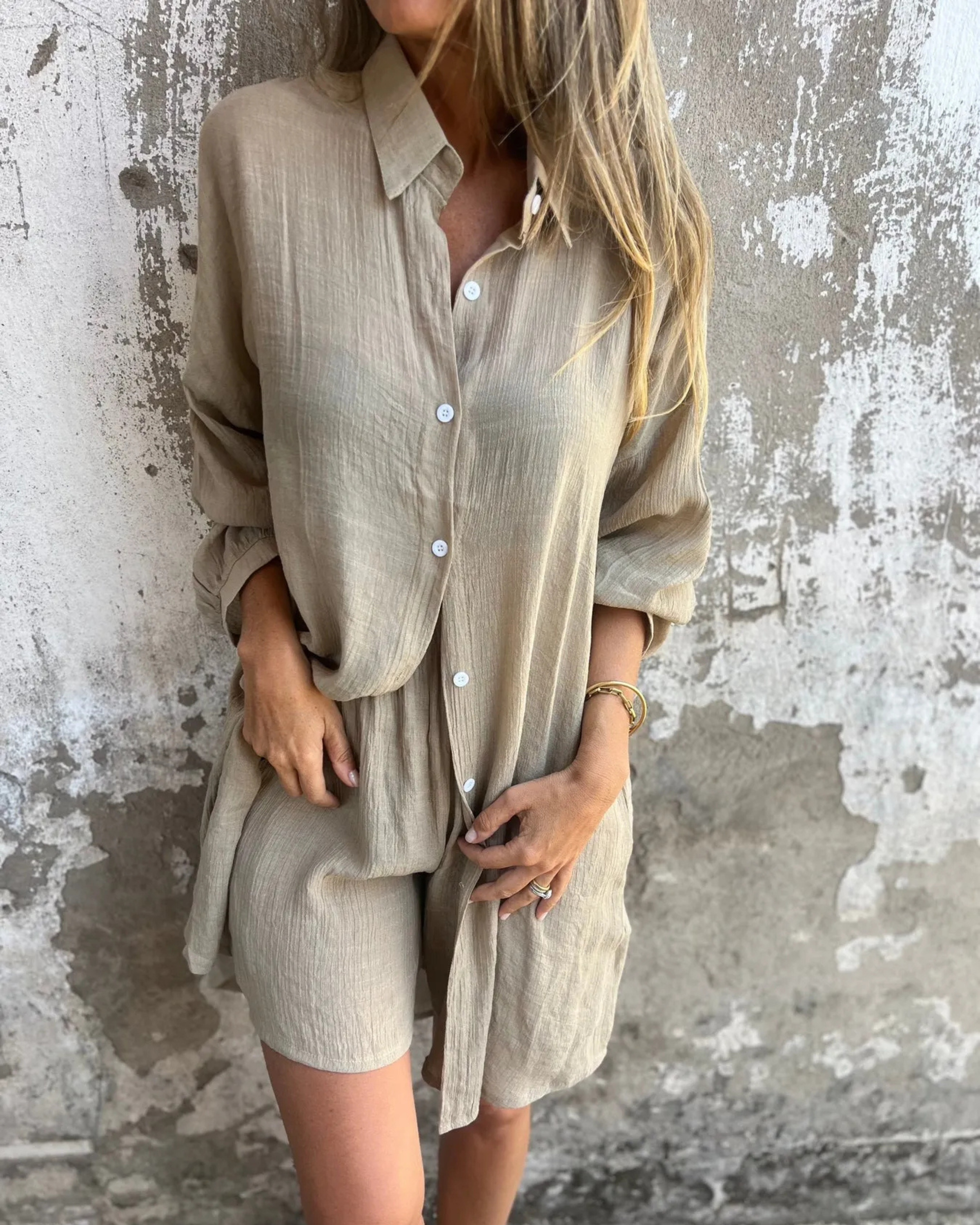 Magdalena - Avslappnad Chic Skjorta & Shorts Set