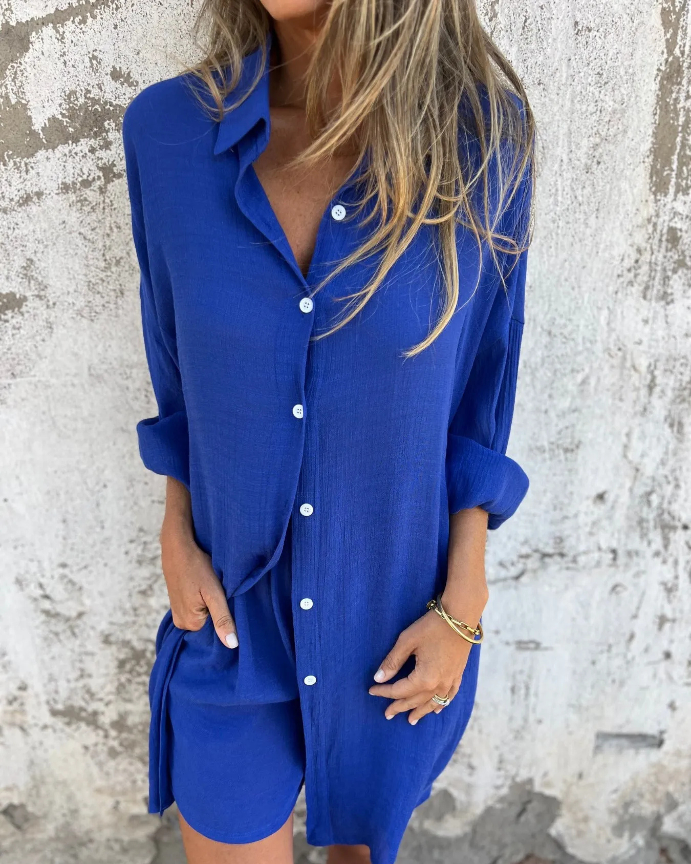 Magdalena - Avslappnad Chic Skjorta & Shorts Set