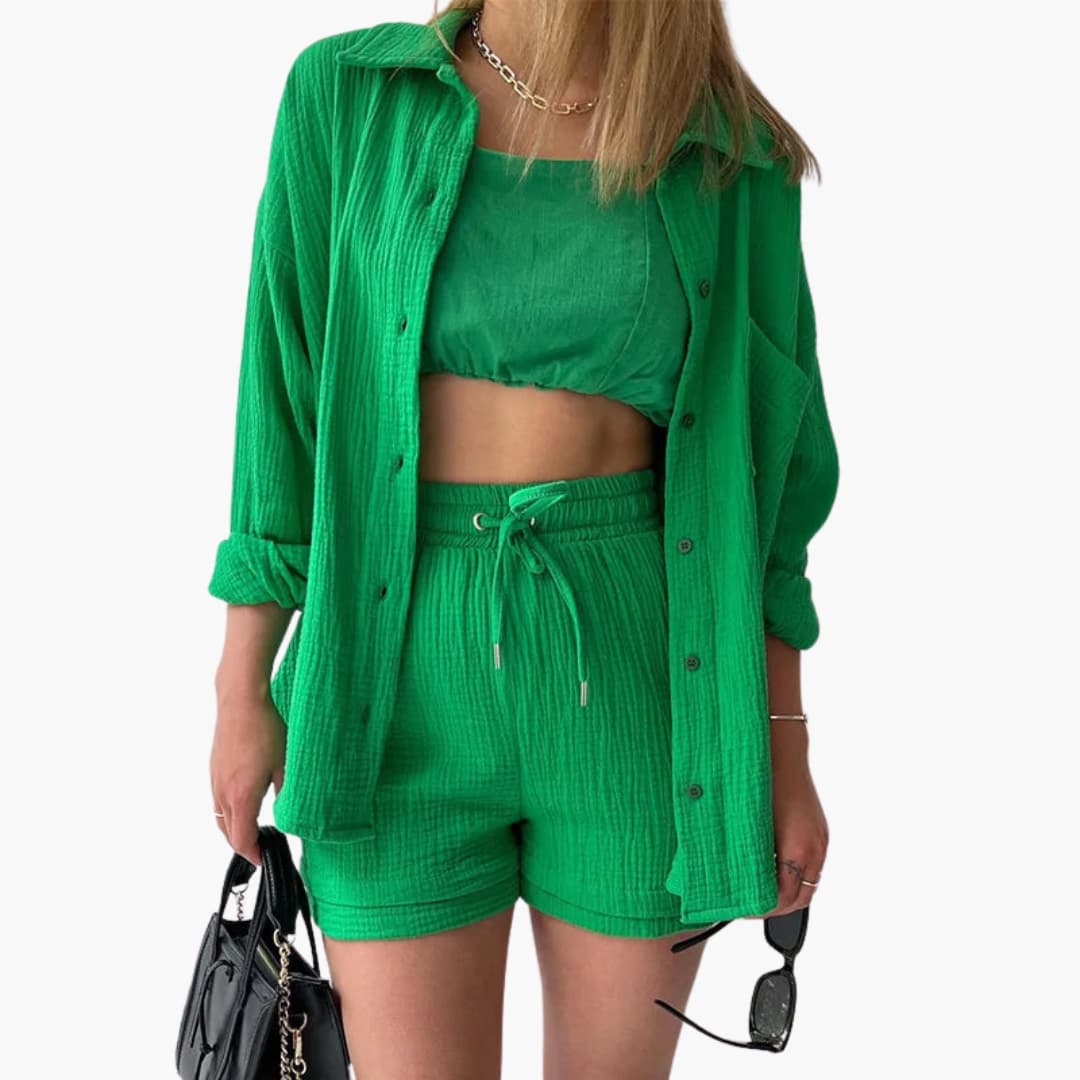 Lara - Bekväm Lös Button Top Och Kort 2-delat Set