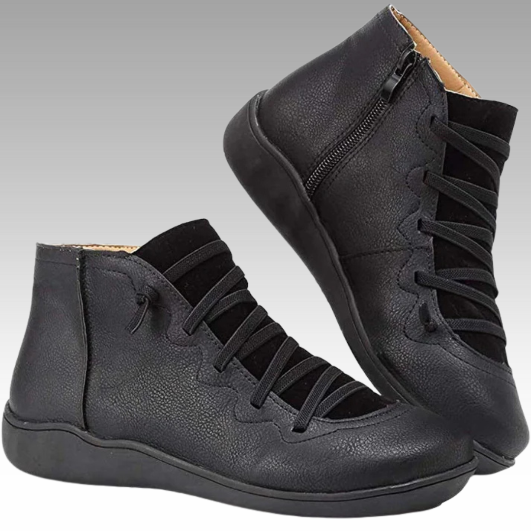 Nina - Trendiga Ortopediska Ankelboots i Vintage-stil