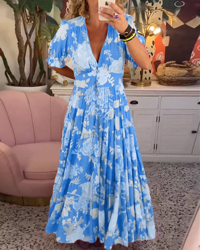 Katerina – Bekväm Blommig Klänning med Fickor