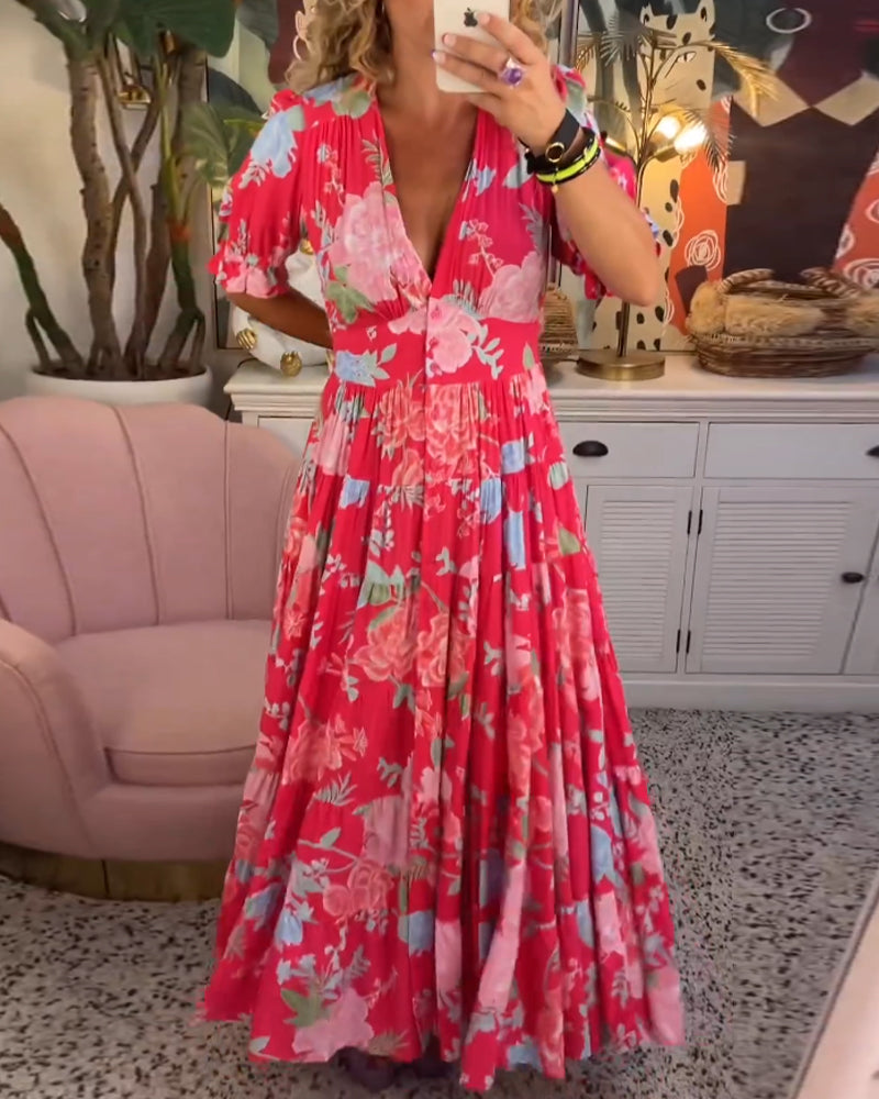 Katerina – Bekväm Blommig Klänning med Fickor