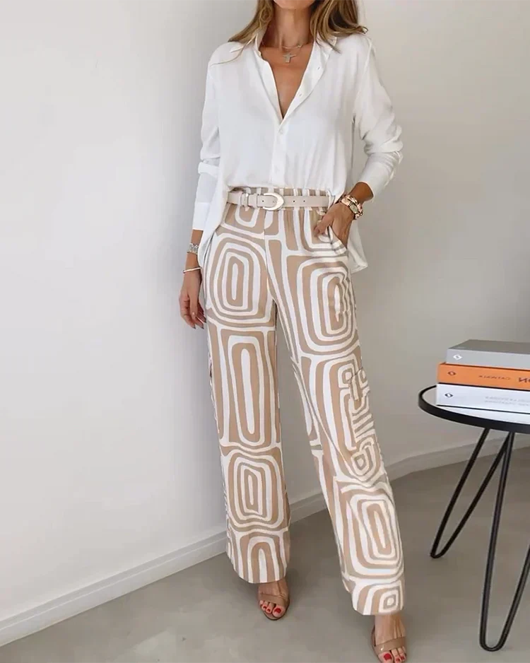 Saskia - Elegant Modern Blus och Vida Byxor 2-Delat Set + GRATIS Bälte