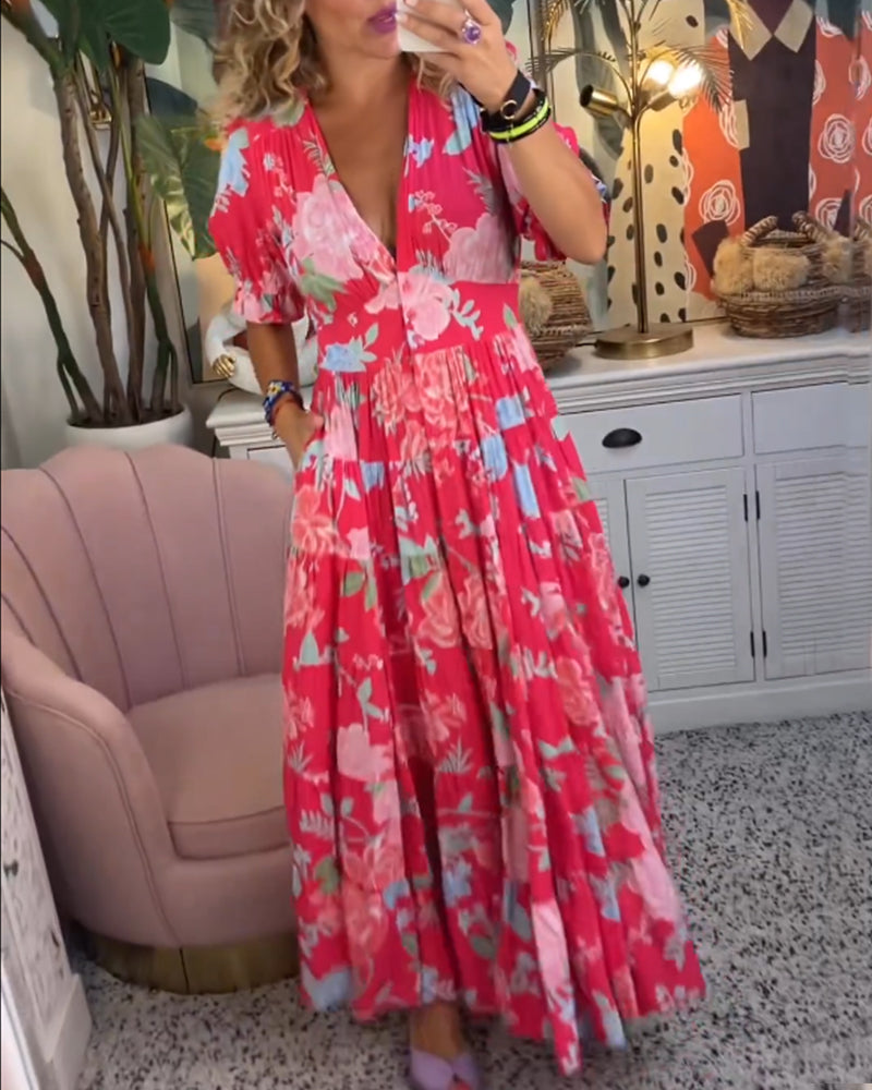 Katerina – Bekväm Blommig Klänning med Fickor