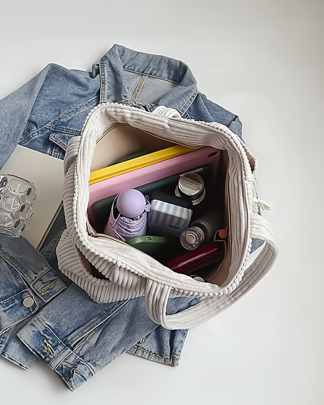 Stribbe™ - Ribbad Toteväska med Dragskodetalj