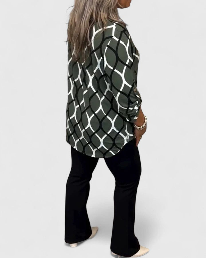 SANDRA – BLOUSE MED GEOMETRISKT MÖNSTER