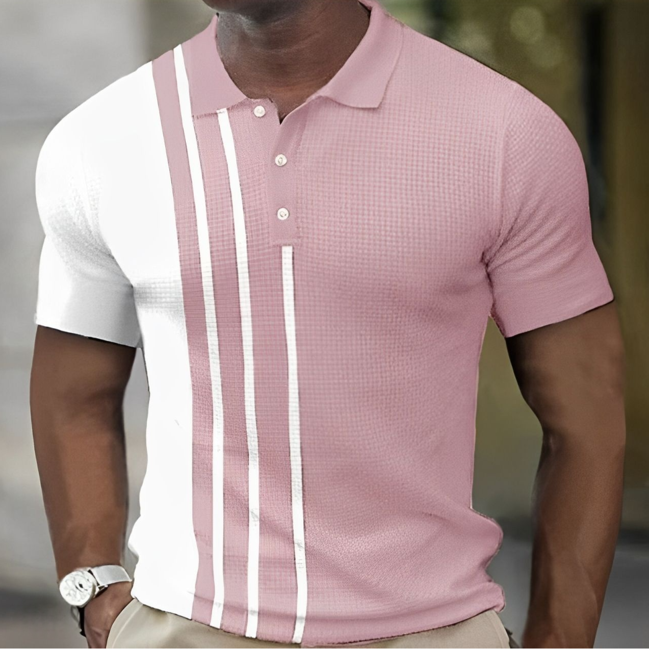 Baltasar - Herrpikétröja med Stilrena Ränder – Slim Fit