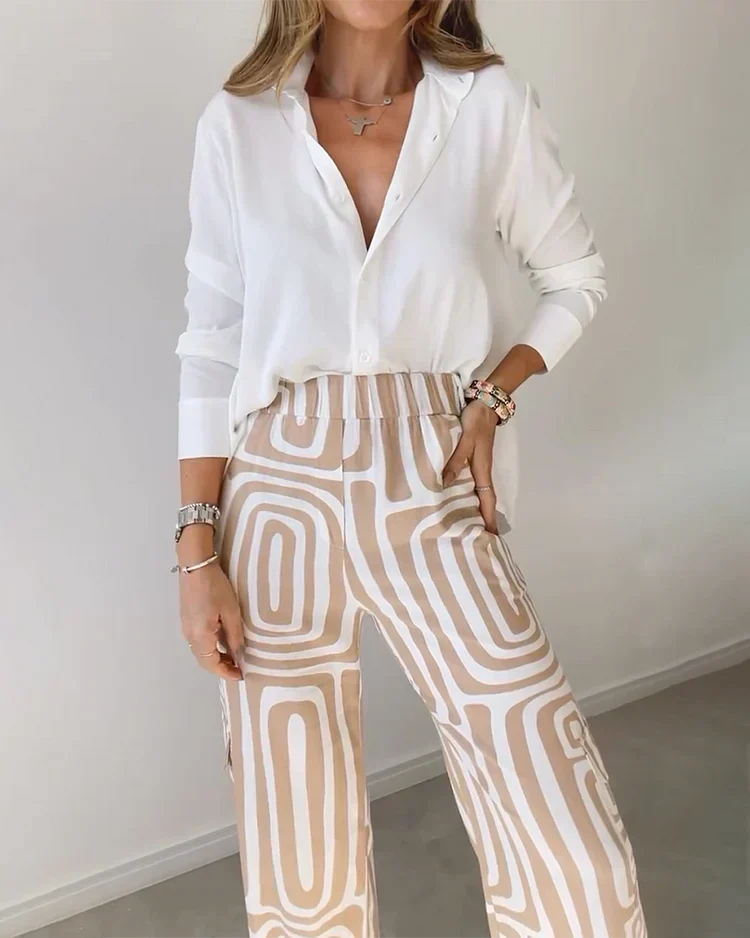 Saskia - Elegant Modern Blus och Vida Byxor 2-Delat Set + GRATIS Bälte