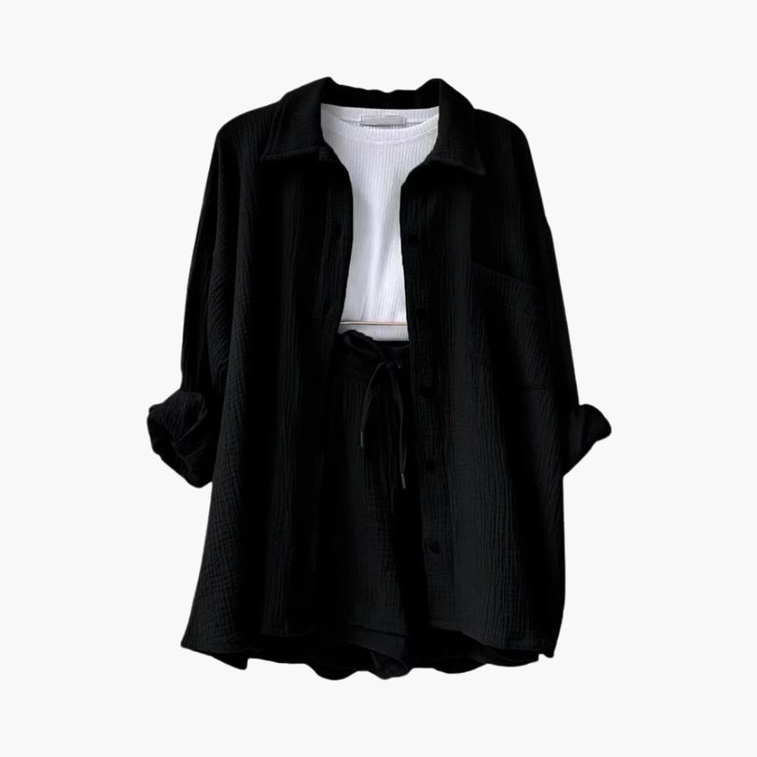 Lara - Bekväm Lös Button Top Och Kort 2-delat Set