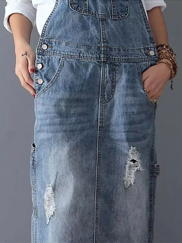 Frayla - Sliten Jeansklänning med Slits Bak