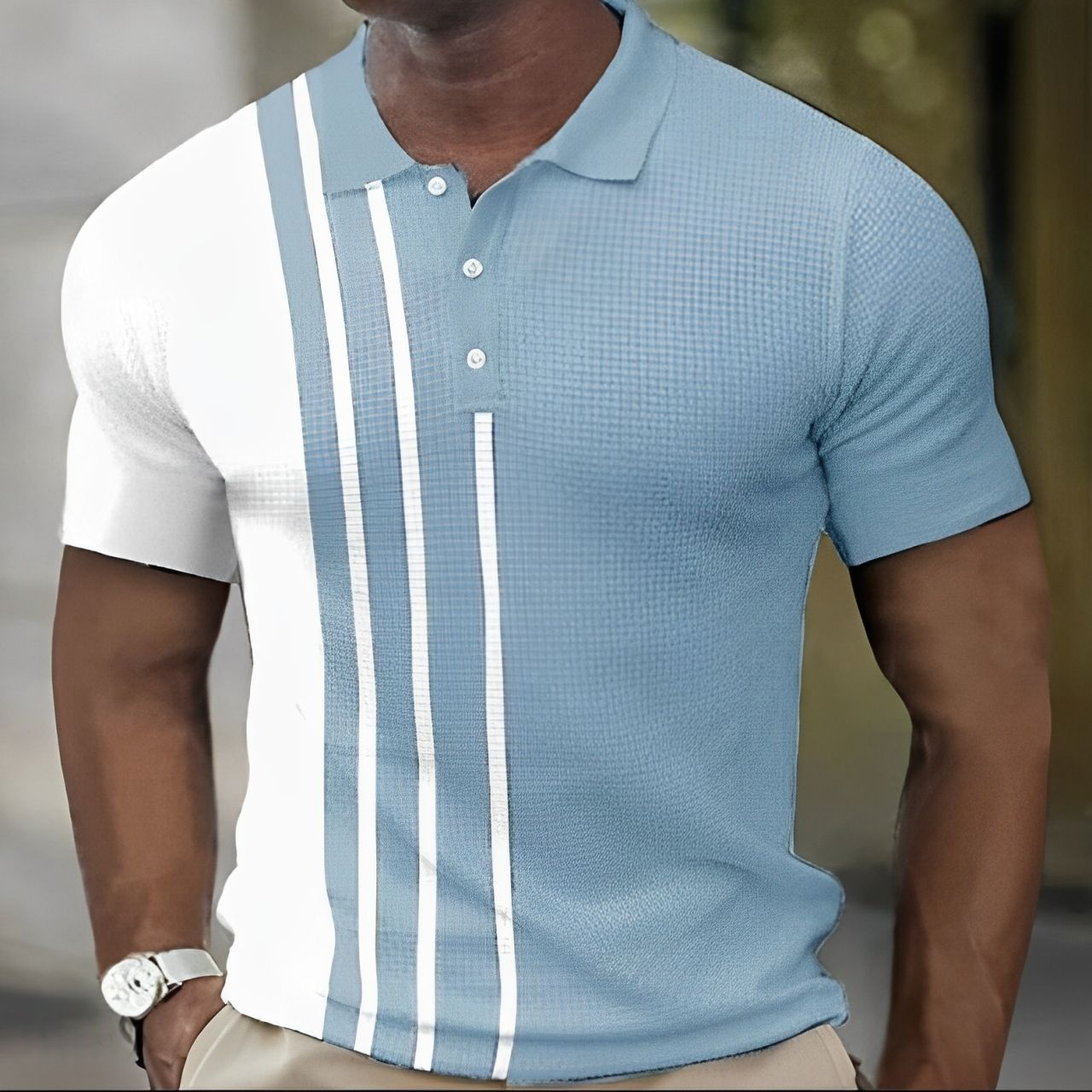 Baltasar - Herrpikétröja med Stilrena Ränder – Slim Fit