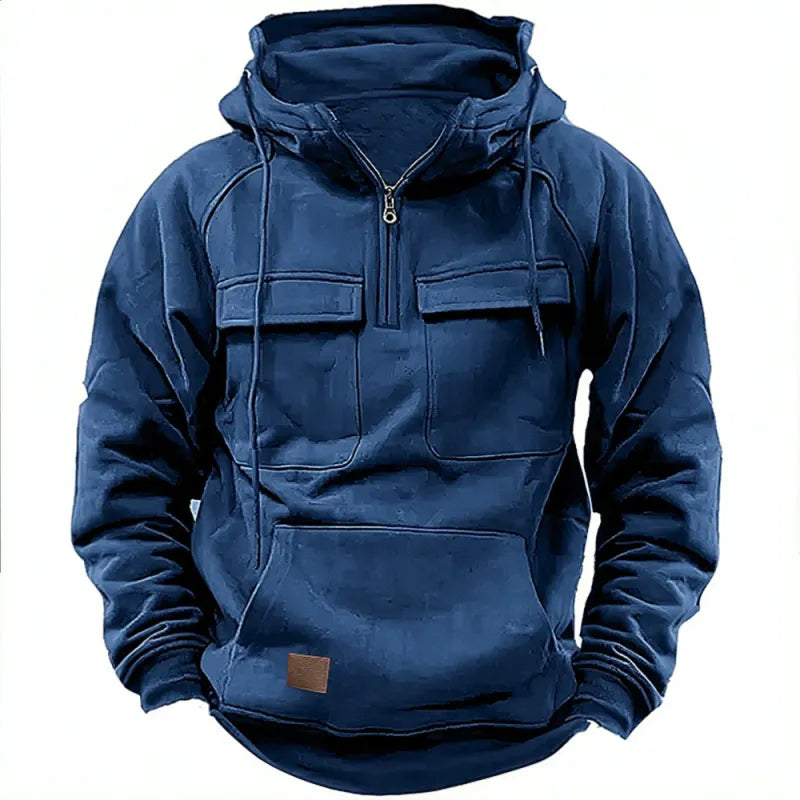 NILS – HALVDRAGKEDJE-HOODIE MED ARBETSINSPIRERAD DESIGN