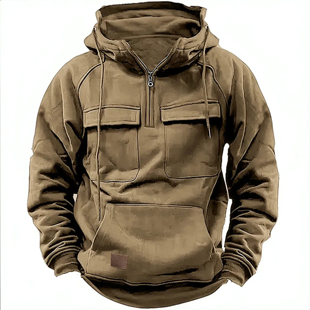 NILS – HALVDRAGKEDJE-HOODIE MED ARBETSINSPIRERAD DESIGN