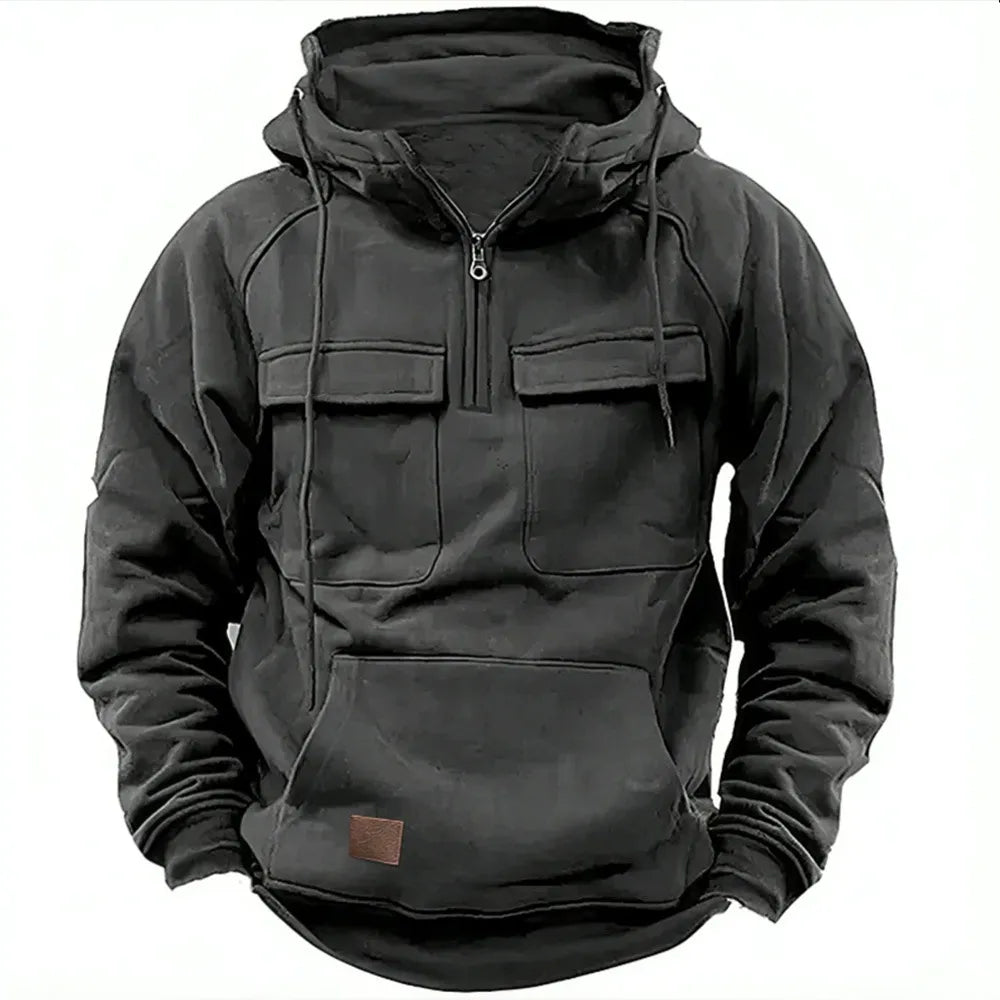NILS – HALVDRAGKEDJE-HOODIE MED ARBETSINSPIRERAD DESIGN