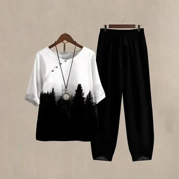 Evania - Elegant & Luftigt Set med Blus och Byxor