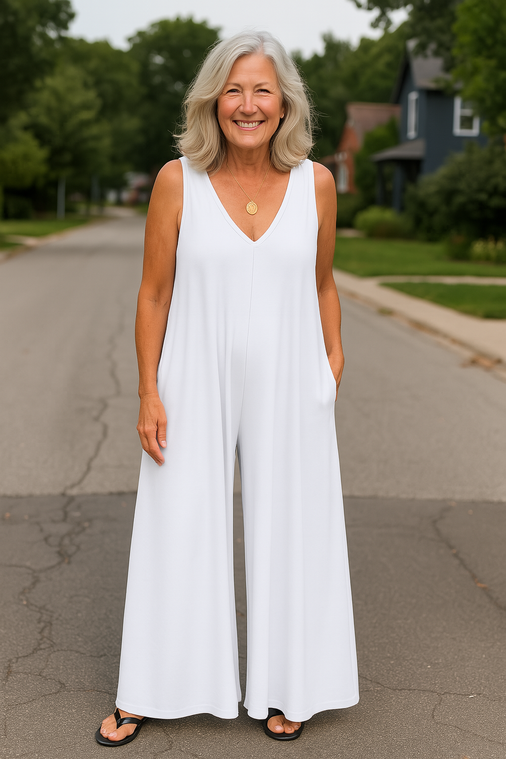 Elva - Ärmlös Byxdress med Vida Ben