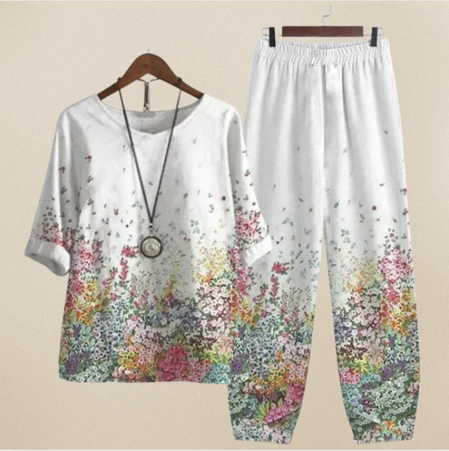Evania - Elegant & Luftigt Set med Blus och Byxor