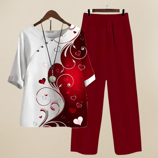 Evania - Elegant & Luftigt Set med Blus och Byxor