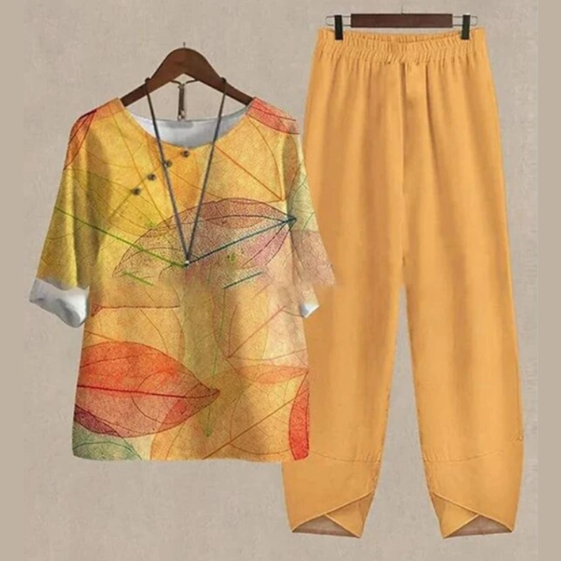 Evania - Elegant & Luftigt Set med Blus och Byxor