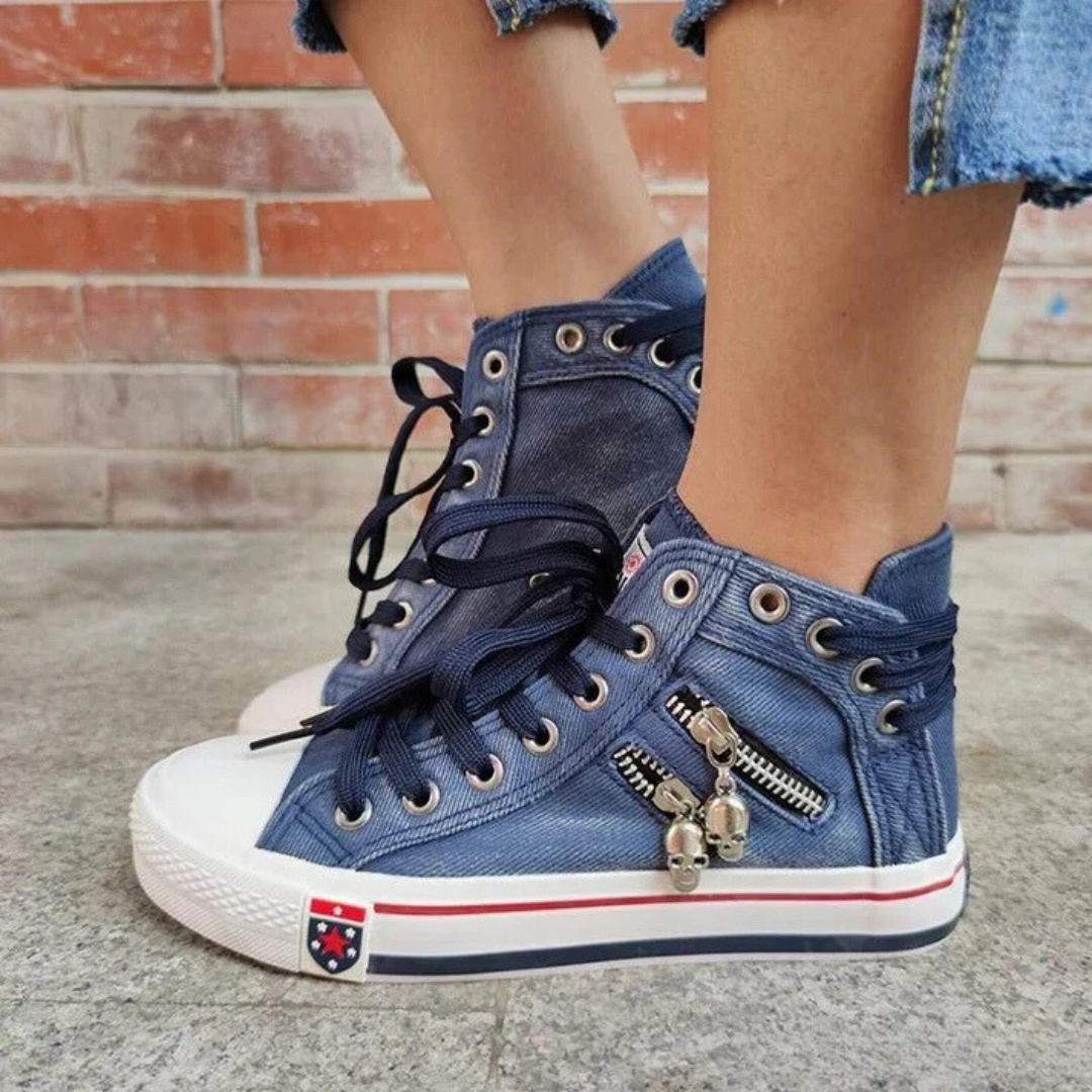 Kelsay - Chic och Bekväm Högskuren Denim Canvas Skor
