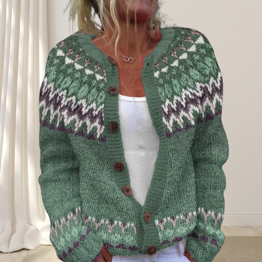 Virelle - Lösstickad Chic Cardigan med Mönster