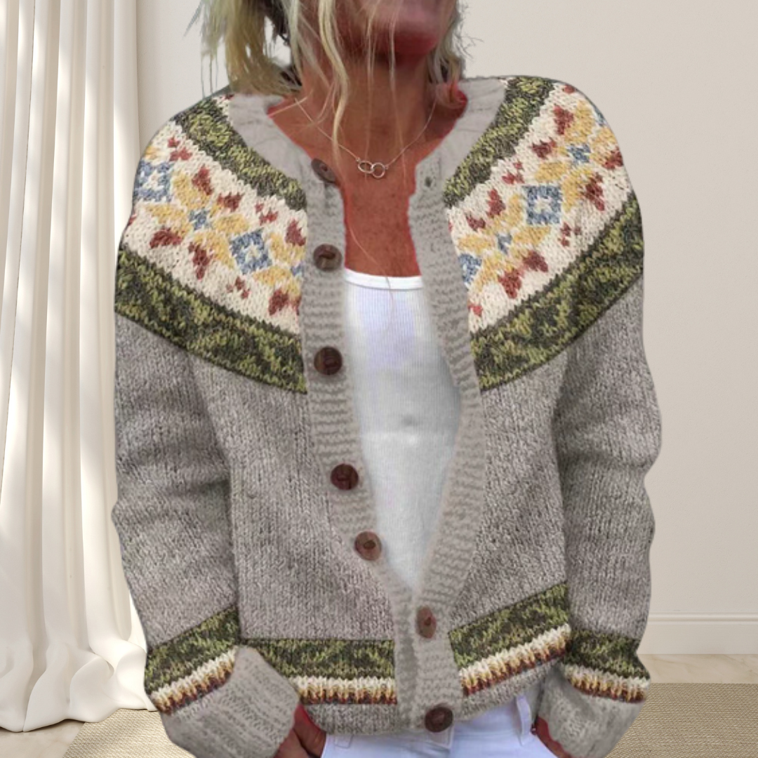 Virelle - Lösstickad Chic Cardigan med Mönster