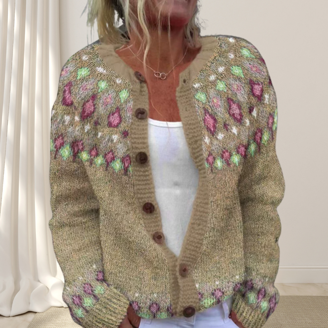 Virelle - Lösstickad Chic Cardigan med Mönster
