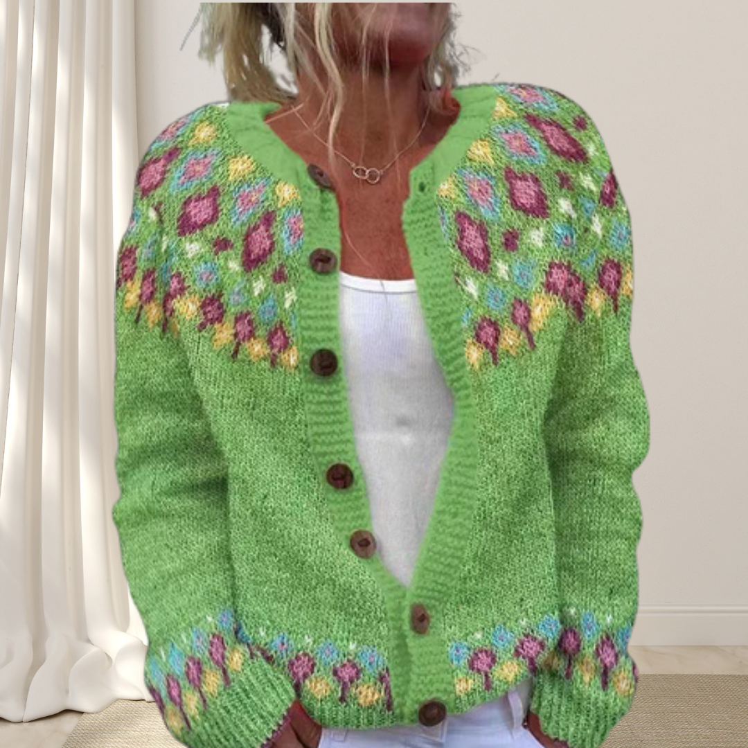 Virelle - Lösstickad Chic Cardigan med Mönster