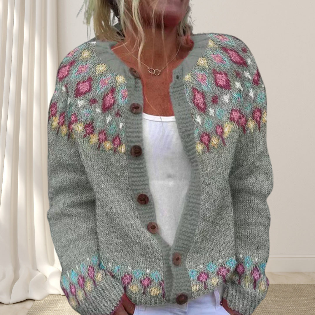 Virelle - Lösstickad Chic Cardigan med Mönster