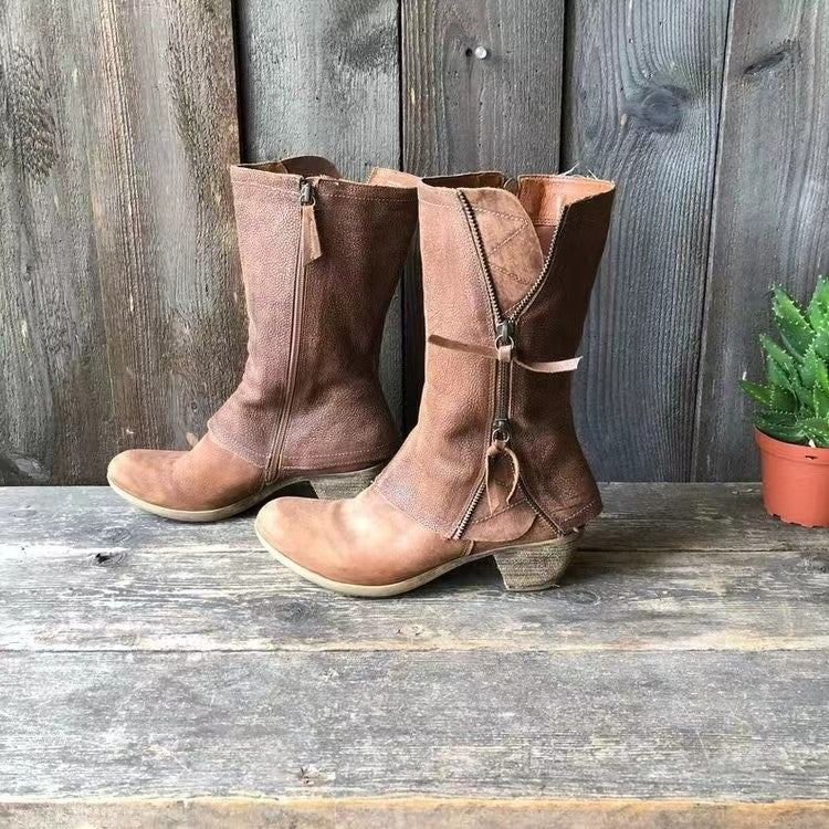 ELSA – MITTLÅNGA BOOTS I LÄDERLOOK