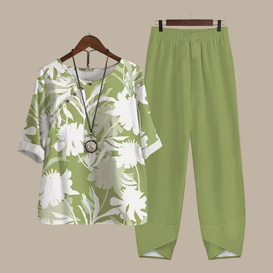 Evania - Elegant & Luftigt Set med Blus och Byxor