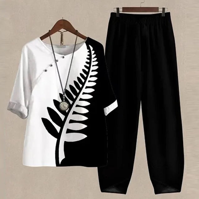 Evania - Elegant & Luftigt Set med Blus och Byxor
