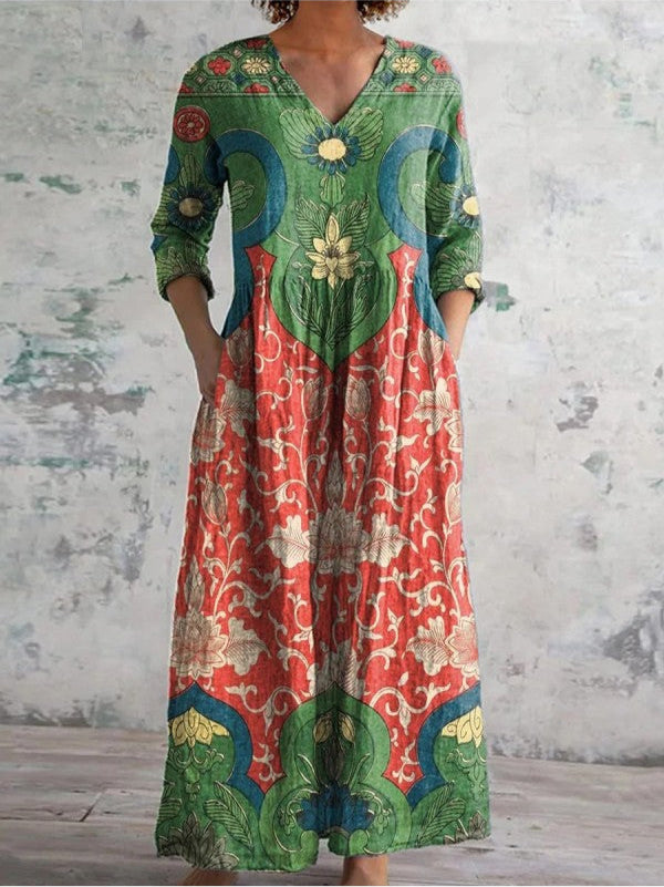 Elva - Vintage Blommig Maxiklänning