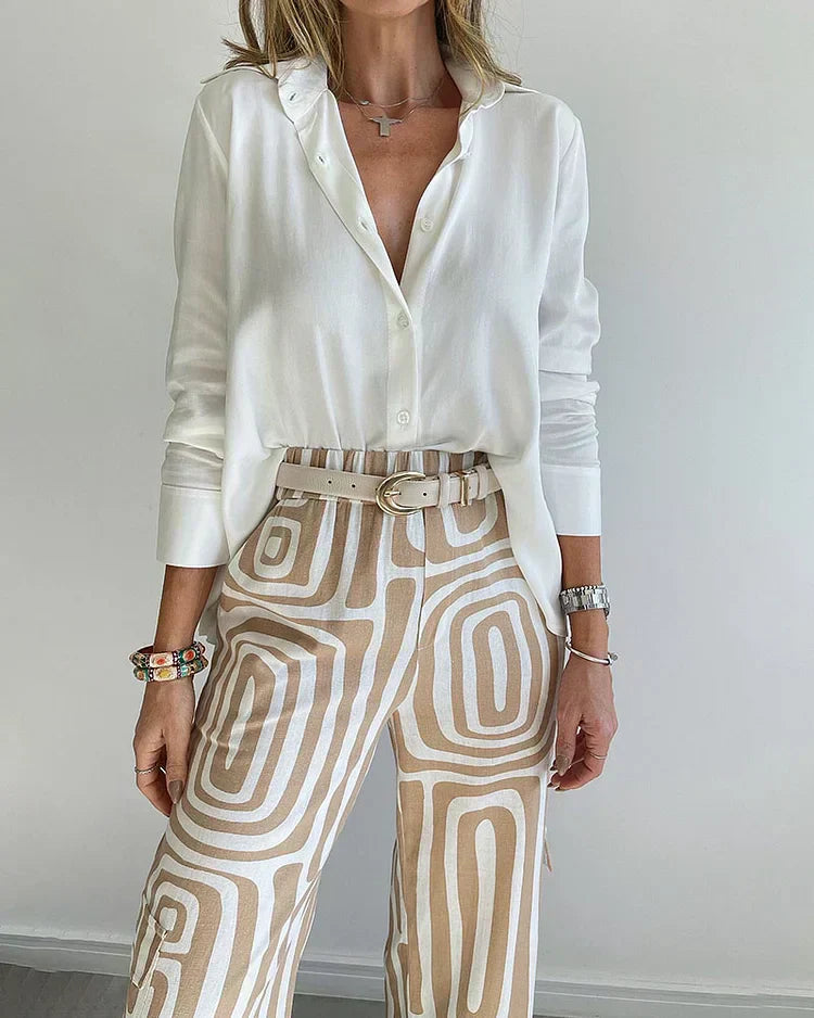 Saskia - Elegant Modern Blus och Vida Byxor 2-Delat Set + GRATIS Bälte