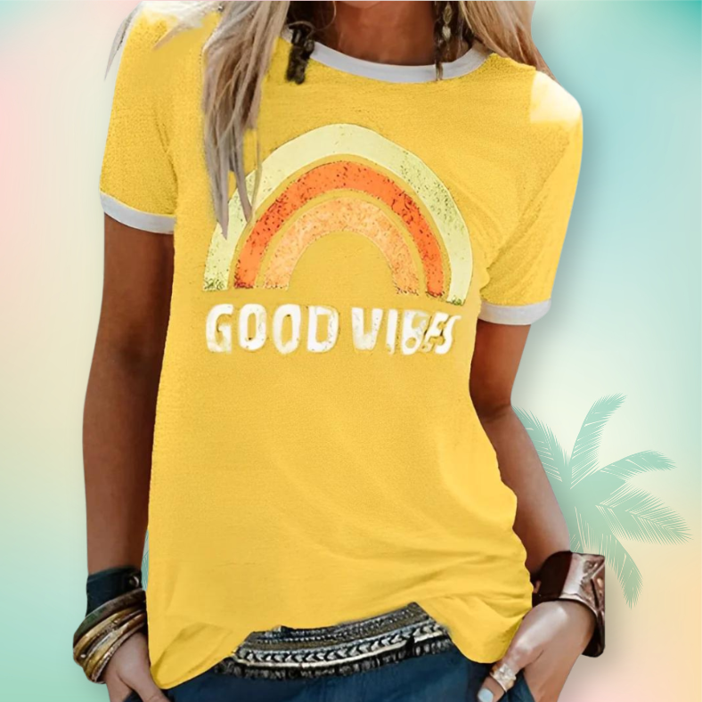 Goodvibes - Retro Tryckt T-shirt För Kvinnor