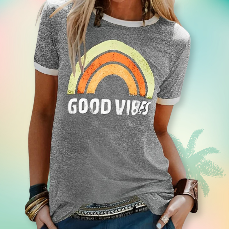 Goodvibes - Retro Tryckt T-shirt För Kvinnor