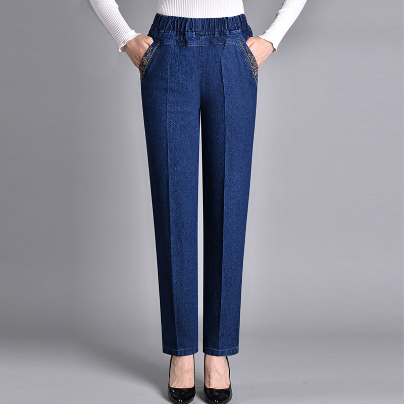 INGRID – HÖGMIDJADE JEANSLIKNANDE BYXOR MED STRETCH