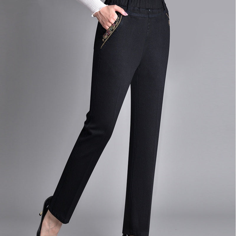 INGRID – HÖGMIDJADE JEANSLIKNANDE BYXOR MED STRETCH