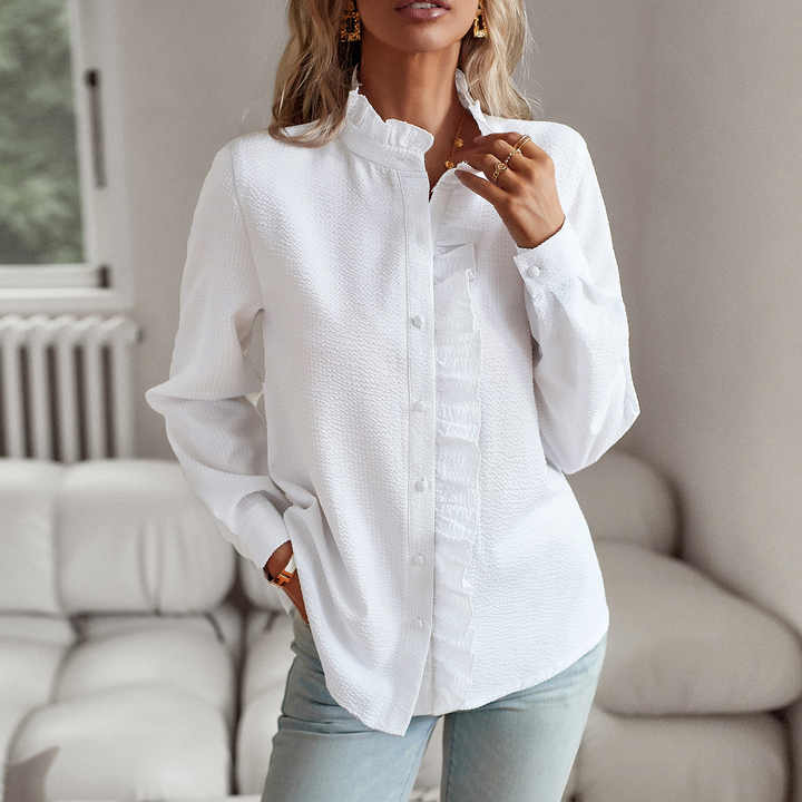 Lisbeth - Tidlös Elegans & Ultimat Komfort Blus med Volangkrage