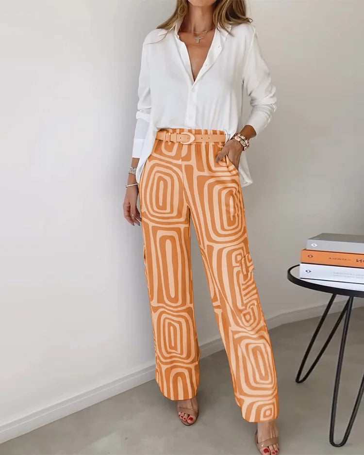 Saskia - Elegant Modern Blus och Vida Byxor 2-Delat Set + GRATIS Bälte