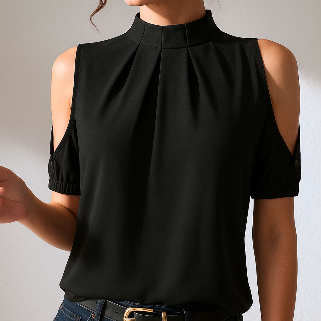 Kasia – Svart Plisserad Blus Med Delade Ärmar